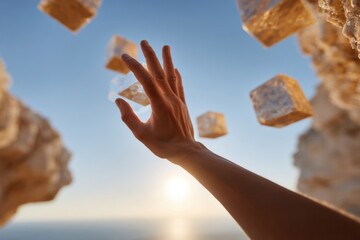 Poster - Ethereal Digital Transformation Blockchain Cube Interaction Visualizing Next-Gen Tech Connectivity and Decentralized Network Potential in Immersive Holographic Landscape