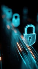 Leinwandbilder - Digital Padlock Security Concept Close Up Abstract Cyber Protection Data Encryption Lock Future Tech