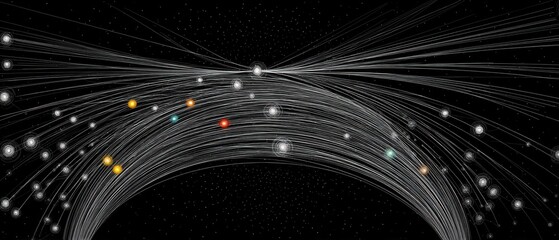 Aufkleber - Space Exploration Visualization Showing Trajectories of Planets and Stars in an Abstract Cosmic Journey from Above