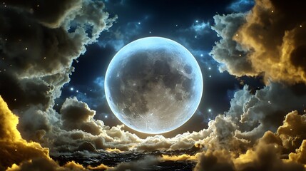 Wall Mural - majestic full moon rising over dreamlike cloudscape at night celestial fantasy art