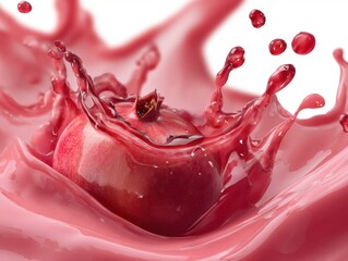 Aufkleber - Pomegranate Splashing in Juice Close-up Studio Shot on White Background Healthy Fruit Food Product Illustration