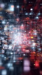 Leinwandbilder - Abstract Data Network Visualization with Digital Grid Lines and Glowing Nodes Perspective View