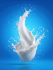 Fototapete - Milk splash dynamic studio shot on blue background food photography dairy liquid white beverage nutrition freshness