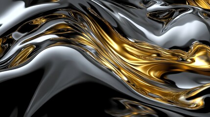 Poster - Abstract texture of gold, white and black lights reflecting over a smooth metallic surface