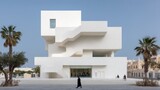 Abstract White Architecture Modern Building in Sharjah with United Arab Emirates.