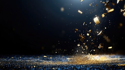 Poster - Blue and gold particle swirl on dark background, ideal for festive or magical visuals