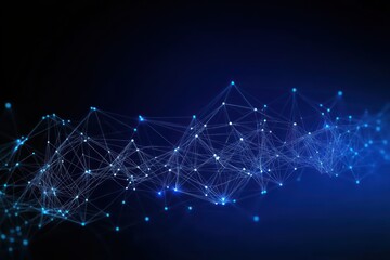 Wall Mural - abstract digital network of interconnected glowing blue nodes and lines on a dark background conveyi
