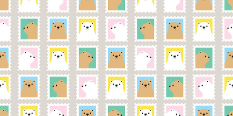 Wall Mural - bear seamless pattern polar bear stamp poat mail vector cartoon doodle teddy tartan plaid gift wrapp