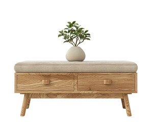 Poster - Elegant wooden ottoman bench with drawers and decorative plant pot on top