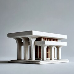 Poster - Architectural Miniature: A Concrete Model Featuring Arches and Balconies, Showcasing a Modernist Design Aesthetic