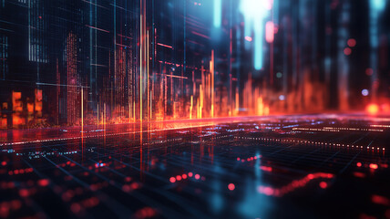 Wall Mural - futuristic cityscape featuring dynamic financial data visualization, highlighting economic insights