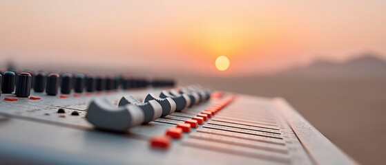 Leinwandbilder - Sunset Sound Engineering High-Fidelity Audio Mixing Console Capturing Creative Twilight Atmosphere for Professional Event Production and Immersive Multimedia Experience