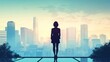 © Alexander - Silhouette of a contemplative woman gazing at a serene cityscape horizon