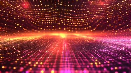 Abstract background of flowing binary code, glowing data streams, circuits.