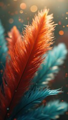 Poster - Colorful Feathers with Warm Light Accents and Bokeh Effects