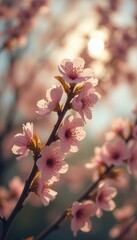 Poster - Delicate Pink Blossoms Catching the Sunlight - A Springtime Celebration of Floral Beauty