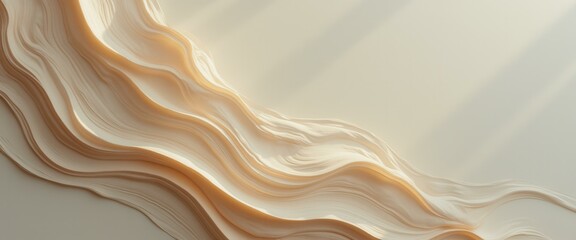 Fototapete - Gentle Cream Waves Abstract Background Design with Light Rays