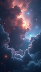 Poster - Magical Sky with Clouds and Stars in a Fantasy Landscape