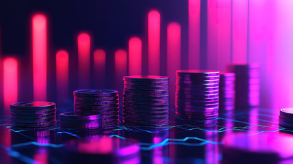 Wall Mural - rising graph and stacks of coins symbolizing financial growth, success, and investment profits