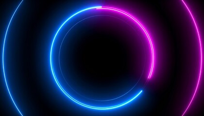 Wall Mural - Abstract neon background and luminous swirling.Glowing spiral cover.blue pink neon round frame, circle, ring shape, empty space.3d render
