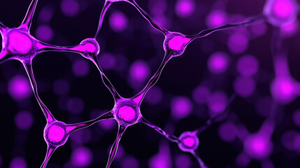 Wall Mural - abstract representation of neurons forming connections with bright purple glow in dark background