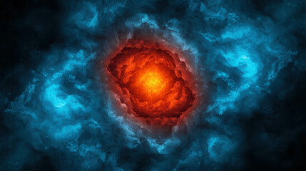 Wall Mural - Vibrant Cosmic Explosion in Deep Space with Fiery Center and Blue Nebula Surroundings