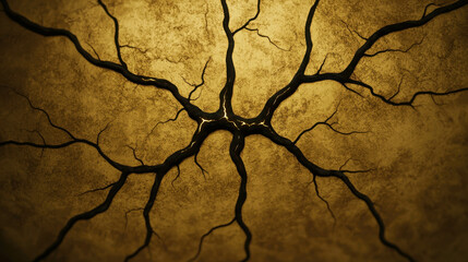Wall Mural - abstract yellow background with intricate black cracks and patterns in a textured design