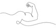 © SREESADHIN - Arm shows bicep fist. Continuous one line vector, shows bicep continuous one line vector drawing, Man shows bicep fist hand continuous line drawing. Fitness and gym concept. minimal style.