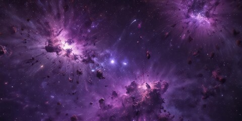Wall Mural - intricate nebulae, star clusters scattered across rich purple backdrop galactic spectacle , cosmic, 