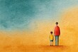 © car - Fathers' Day card with cute watercolor sketch illustration of dad with son standing together, copy space for poster or social media. High quality