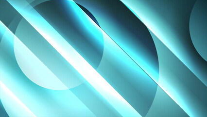 Fototapete - Blue glowing abstract geometric background with glossy circles and stripes