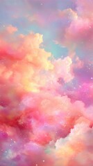 Wall Mural - dreamy pink clouds with starry sky background vertical view of pastel colored cotton candy skies