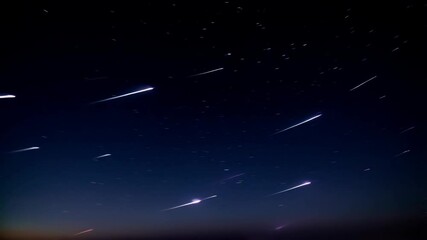 Wall Mural - Meteor shower footage with streaking bright meteors across a night sky filled with twinkling stars during the astronomical event.