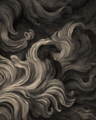 Wall Mural - engraved swirls and waves in monochrome art style close up abstract pattern background texture illus