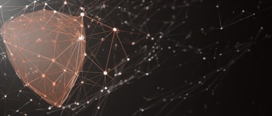Wall Mural - abstract network security shield concept low angle view in dark background with nodes and connection