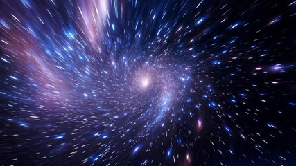 Wall Mural - Abstract space travel vortex animation with warp speed through cosmic nebula and stars