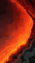 Wall Mural - abstract fiery landscape painting with flowing lines, warm colors and dark contrast, aerial view, di