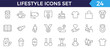 © Iconicly - Lifestyle icon set. Containing healthy lifestyle, diet, exercise, sleep, relationships, running, routine, self-care, culture and hobbies icons. Editable stroke outline icon.