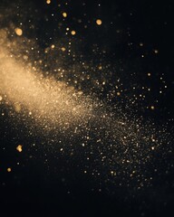 Wall Mural - golden dust particles floating in dark space abstract background macro photography style with bokeh 