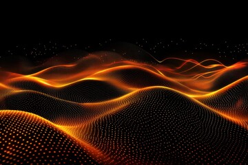 Wall Mural - abstract glowing orange landscape on black background digital art graphic design illustration