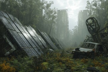 Wall Mural - a group of survivors in a post-apocalyptic world relies on solar energy, but the panels have develop