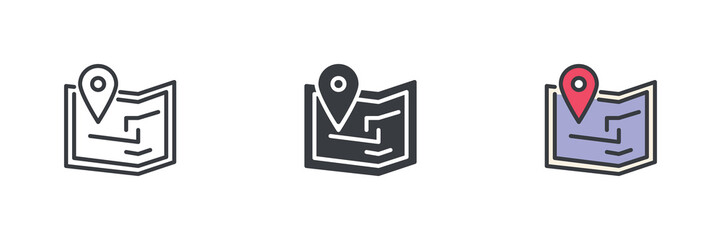 Poster - Map with a location marker different style icon set