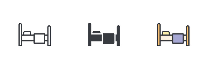 Poster - Bed with pillow and blanket different style icon set