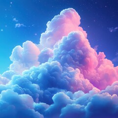Wall Mural - dreamy cloudscape at twilight: majestic pink and blue clouds against starry sky, fantasy art style, 