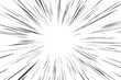 © Chorna_L - Comic speed lines background with radial burst effect. Cartoon anime action rays motion. Perspective zoom explosion with splashes. Vector abstract graphic