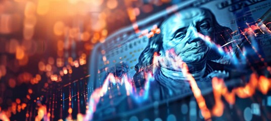 Poster - Dollar money with stock market chart effect. Business digital currency payment transaction. Generative video AI technology.