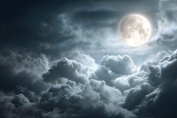 Wall Mural - full moon shrouded in dark clouds (1)