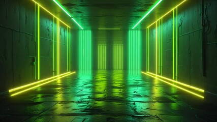 Wall Mural - vibrant green and yellow neon light streams on dark canvas