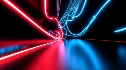 Wall Mural - futuristic red and blue neon light waves on a black background