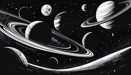 Wall Mural - space shuttle vector design launch in the night sky with stars, spaceship, moon, and planet
